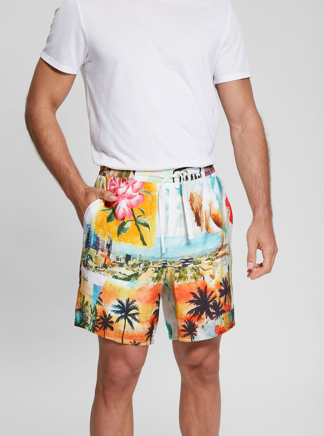 Watercolour Sandwashed Shorts | GUESS Men's | Front view