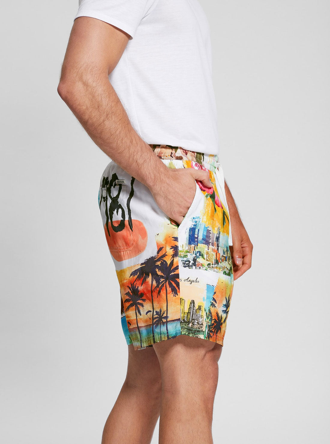 Watercolour Sandwashed Shorts | GUESS Men's | side view