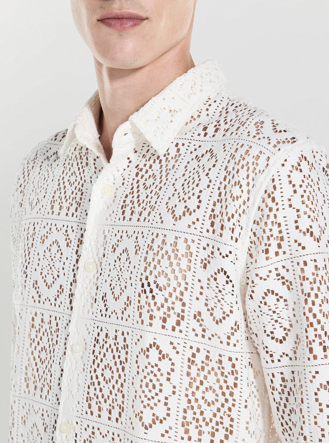 GUESS Mens White Craft Long-Sleeve Crochet Shirt M3YH58WFIM0 Detail View
