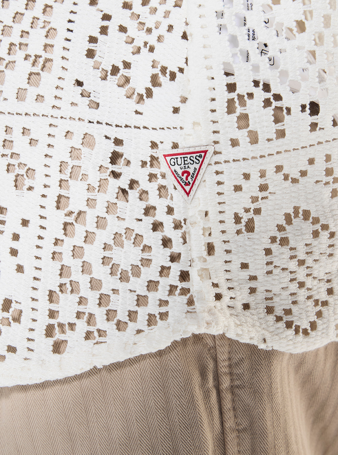 GUESS Mens White Craft Long-Sleeve Crochet Shirt M3YH58WFIM0 Detail View