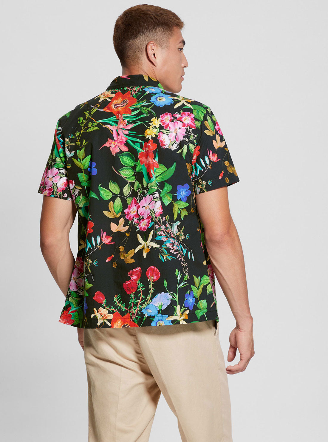 Black Floral Print Laguna Shirt | GUESS Men's | Back view