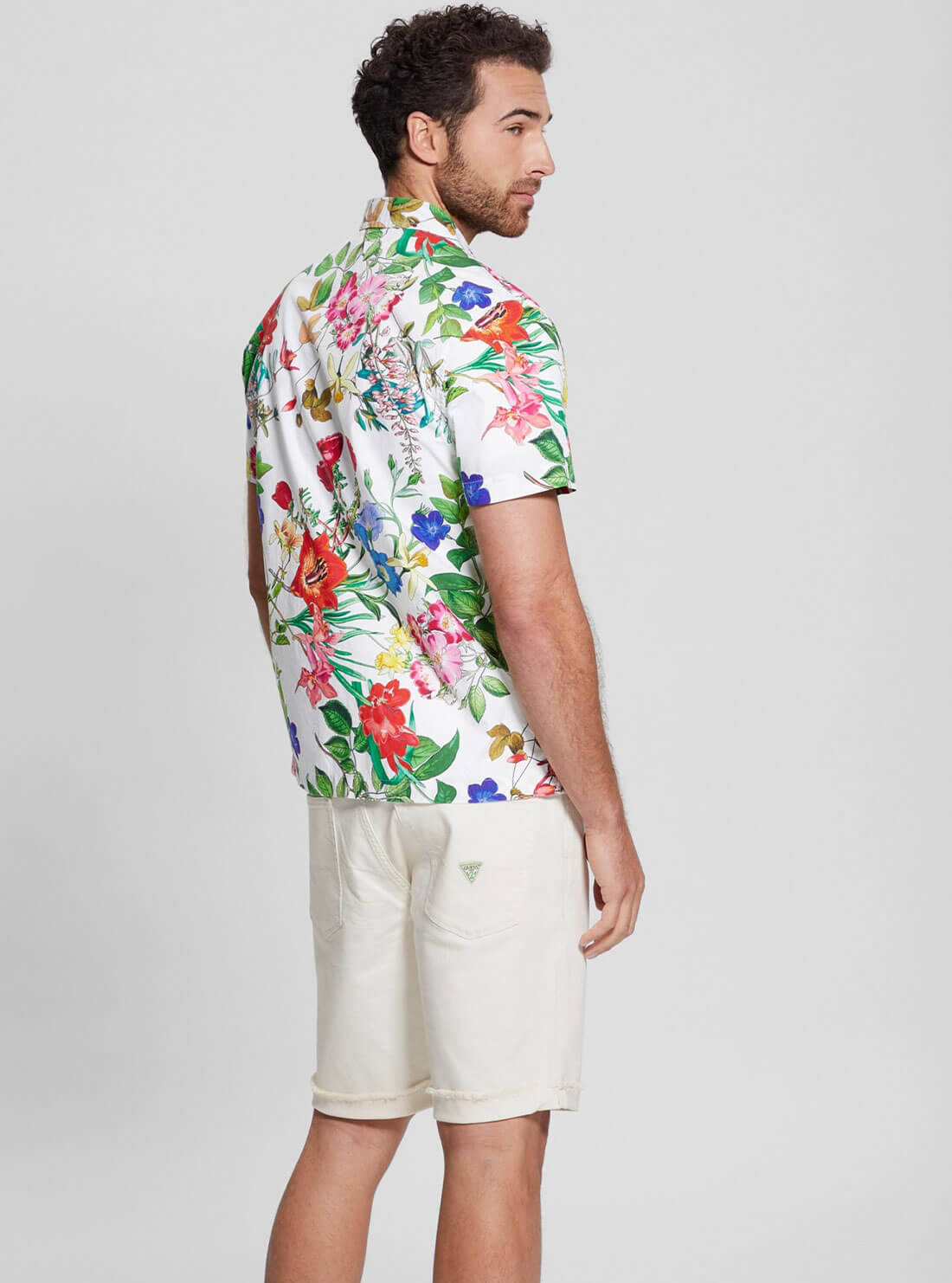 White Floral Print Laguna Shirt | GUESS Men's Apparel | back view