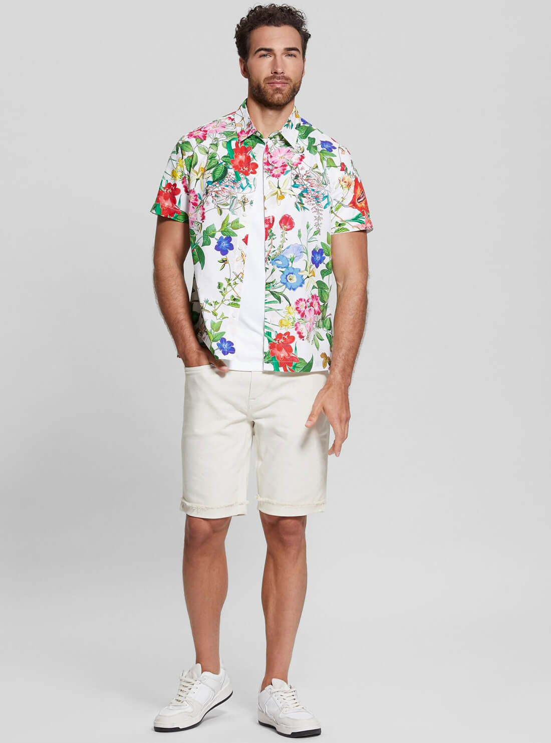 White Floral Print Laguna Shirt | GUESS Men's Apparel | full view