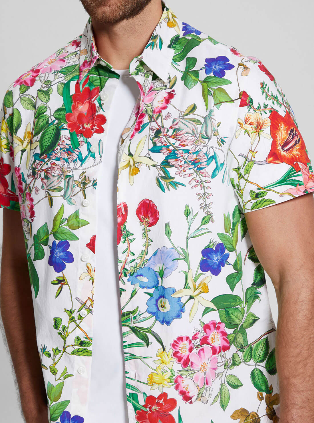 White Floral Print Laguna Shirt | GUESS men's apparel | detail view