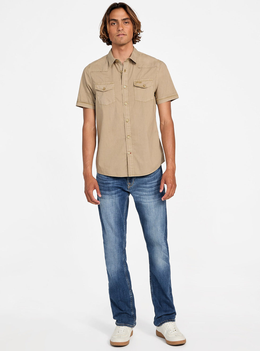 GUESS Mens Beige Nottingham Western Shirt M3YH79WBB80 Full View