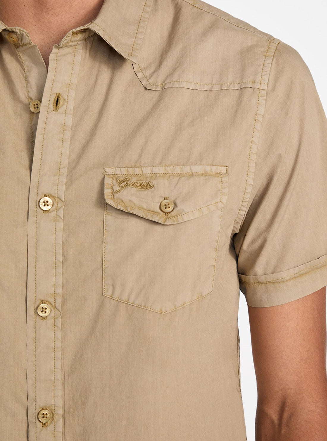 GUESS Mens Beige Nottingham Western Shirt M3YH79WBB80 Detail View