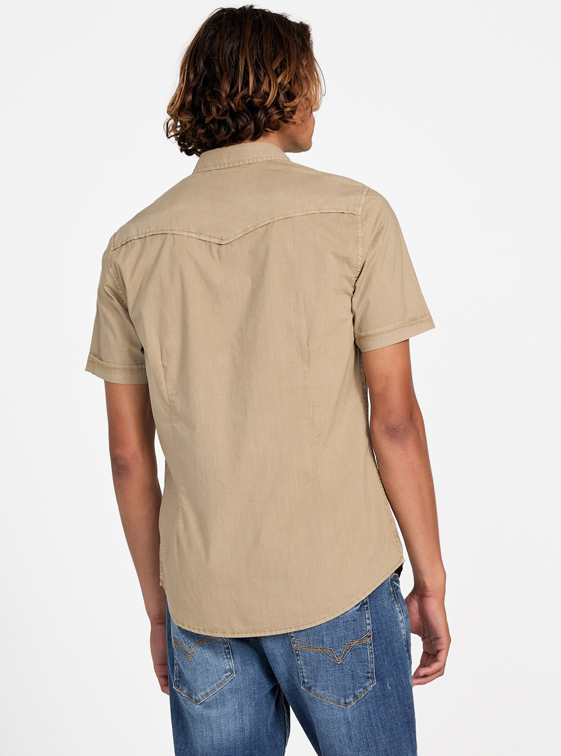 GUESS Mens Beige Nottingham Western Shirt M3YH79WBB80 Back View