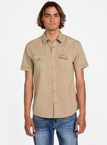 GUESS Mens Beige Nottingham Western Shirt M3YH79WBB80 Front View