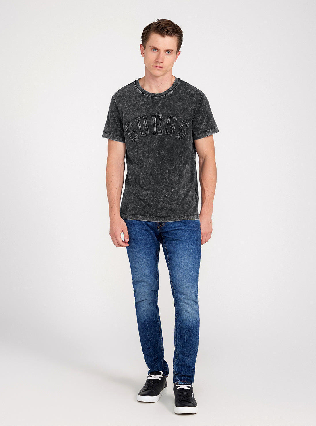 GUESS Black Wash Short Sleeve Patch T-Shirt full view