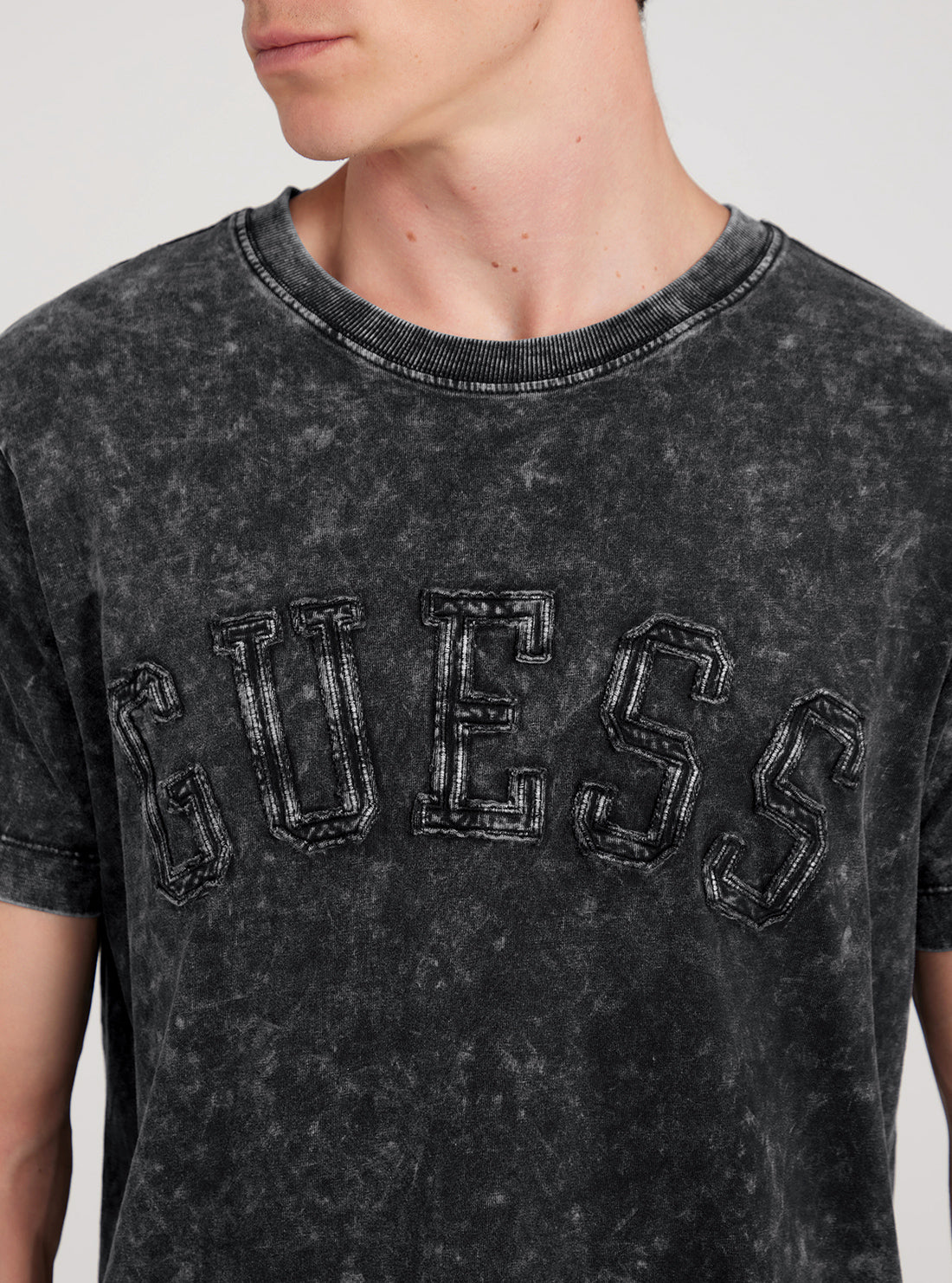 GUESS Black Wash Short Sleeve Patch T-Shirt detail view