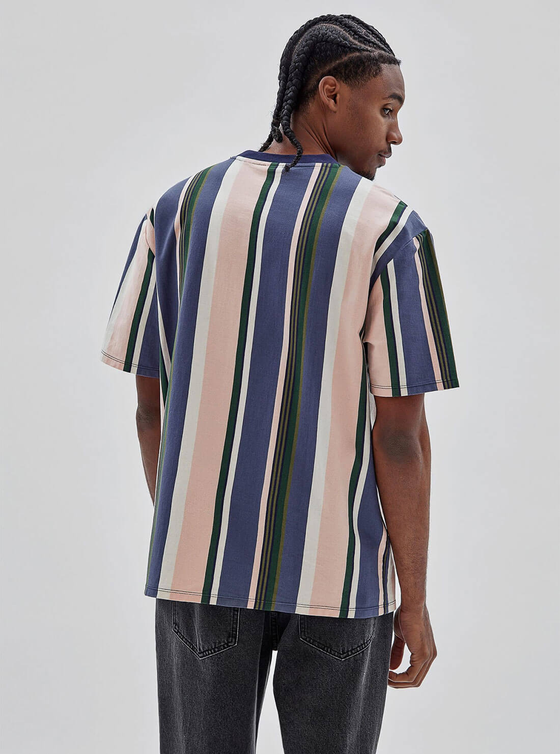 Guess Originals Blue Multi Stripe Logo T-Shirt | GUESS Men's Originals | back view