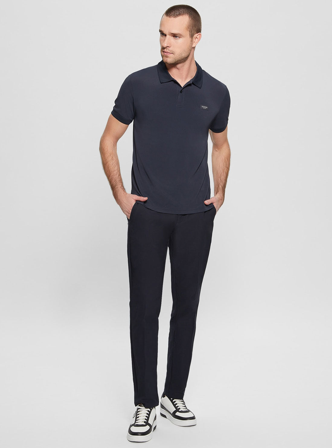 Navy Blue Stretch Polo T-Shirt | GUESS men's apparel | full view
