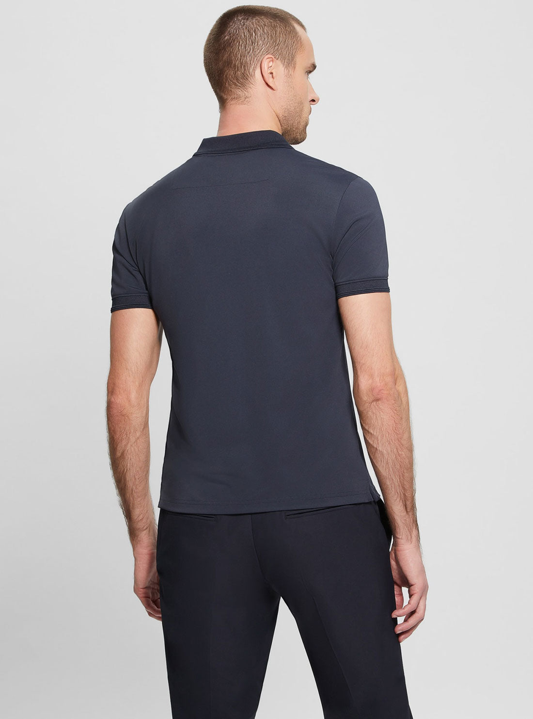 Navy Blue Stretch Polo T-Shirt | GUESS men's apparel | back view