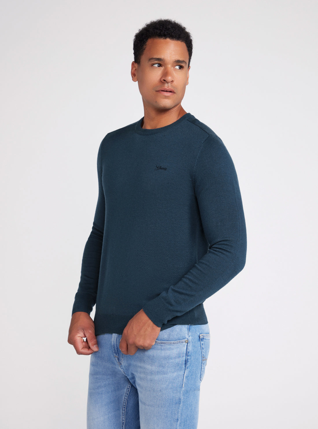 Coastal Blue Valentine Knit Jumper | GUESS Men's Apparel | side view