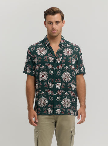 Eco Green Floral Paisley Short Sleeve Shirt