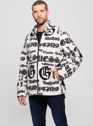 White Black Jacquard Sherpa Jacket