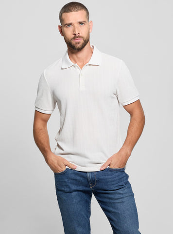 Beige Parker Velour Stripe Polo T-Shirt