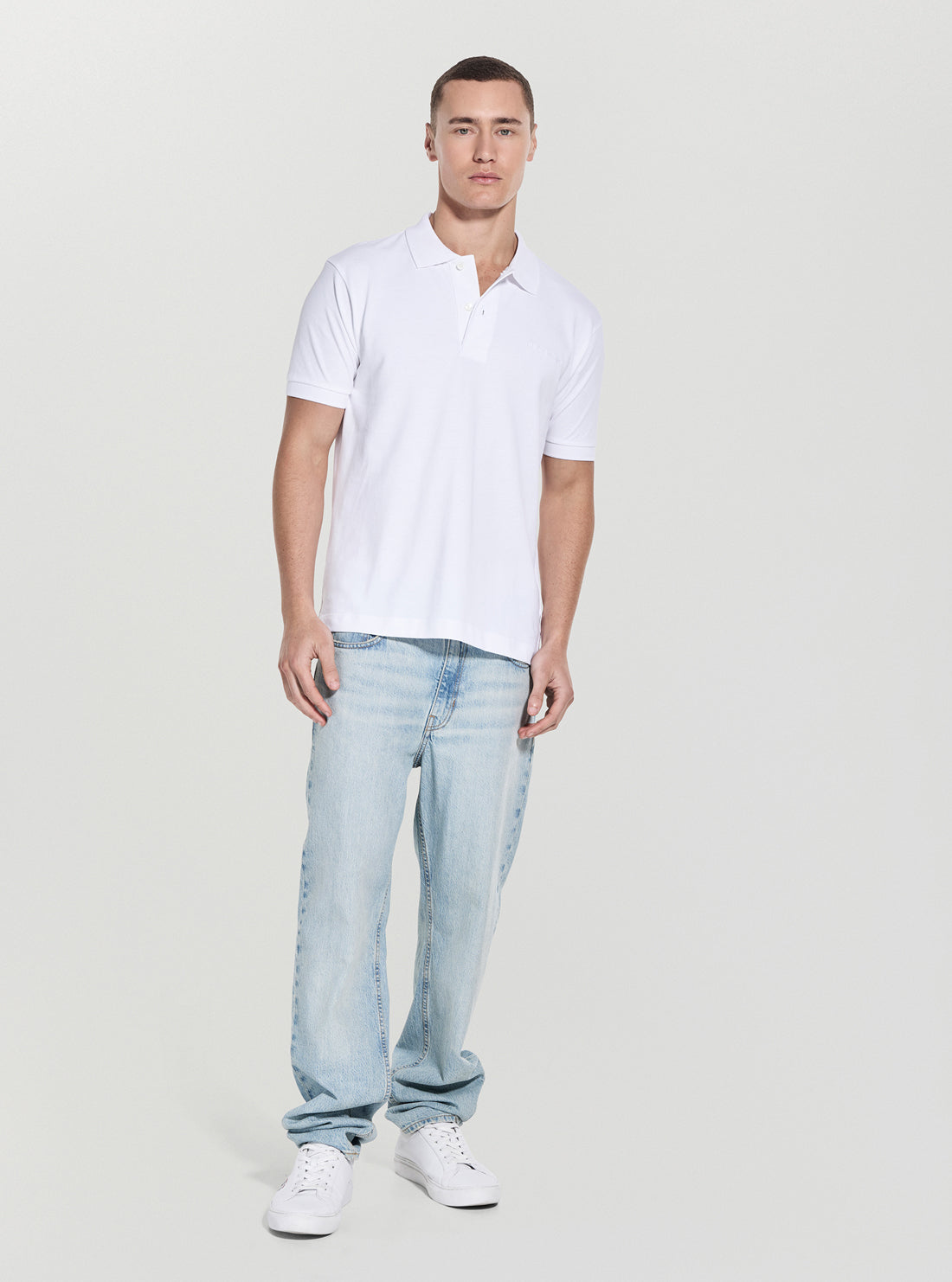 Guess Jeans White Embroidered Polo Shirt M4BP29KCJV1 Full View_2