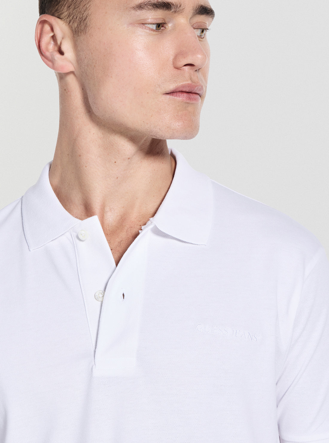 Guess Jeans White Embroidered Polo Shirt M4BP29KCJV1 Detail View