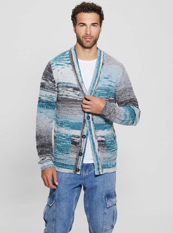 Blue Edoardo Space Dye Knit Cardigan
