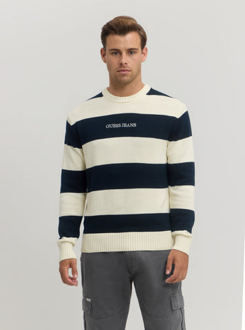 Guess Jeans Navy Striped Knit Jumper