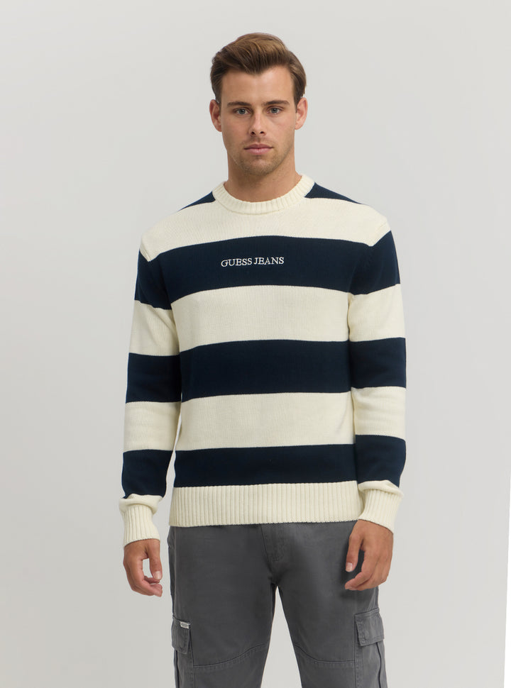 Guess Jeans Navy Striped Knit Jumper M4BR37Z3HM1 Front View