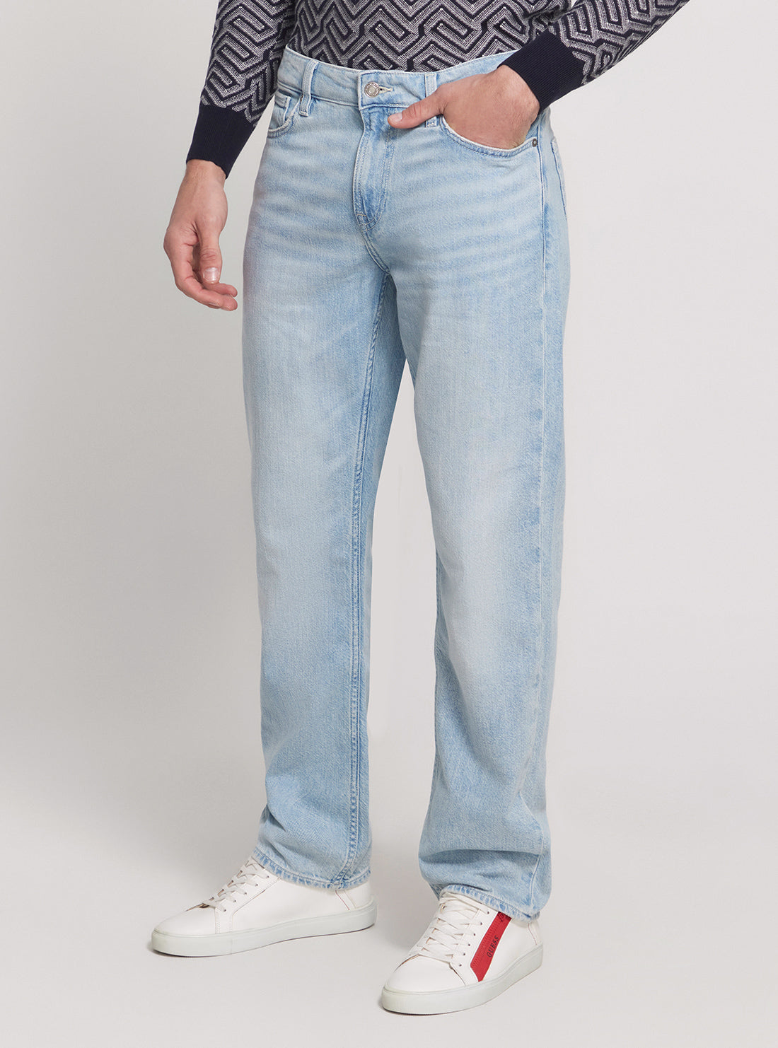 GUESS Low-Rise Angels Denim Jeans in Light Wash front view