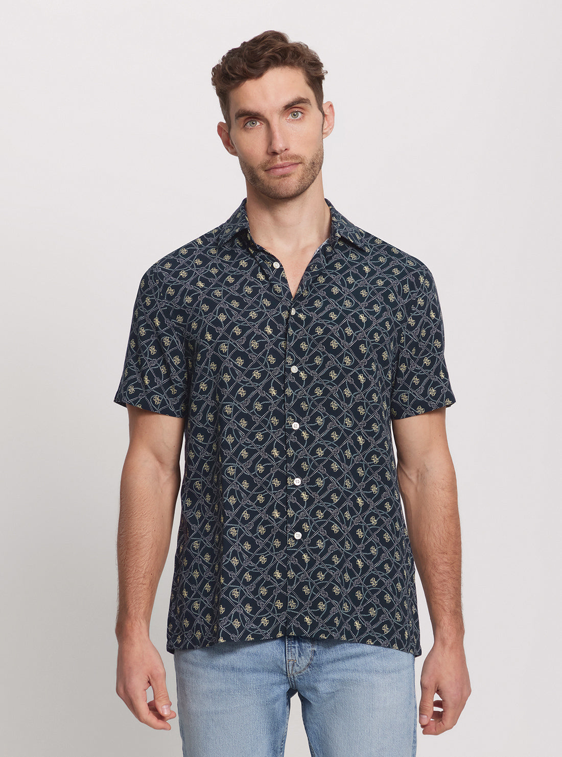 GUESS Eco Blue Rope Print Short Sleeve Shirt  front view