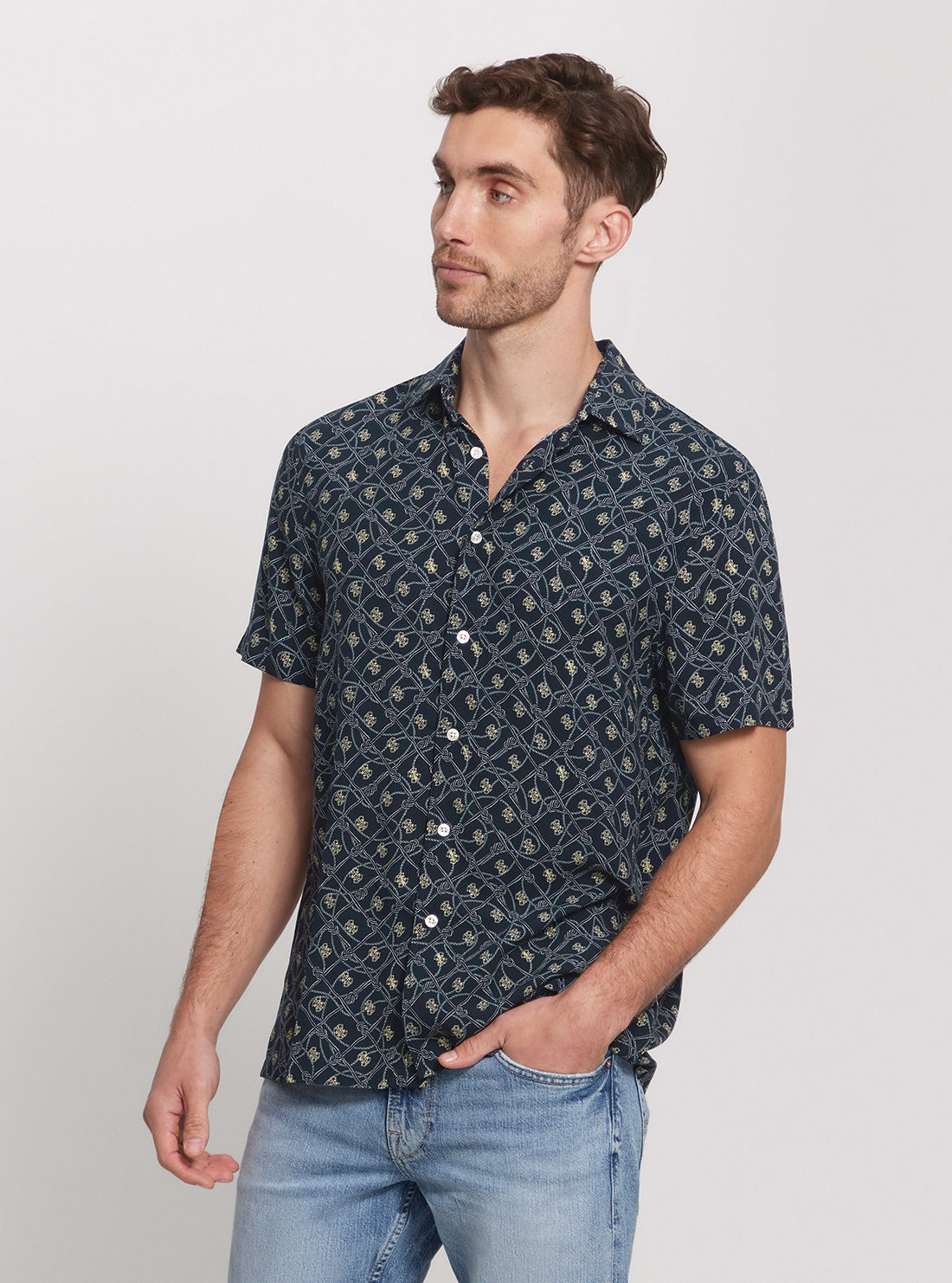 Eco Blue Rope Print Short Sleeve Shirt  full view