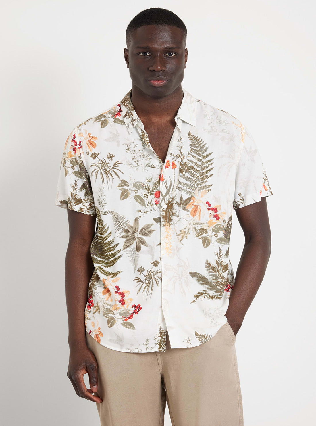 Eco Beige Floral Print Short Sleeve Shirt