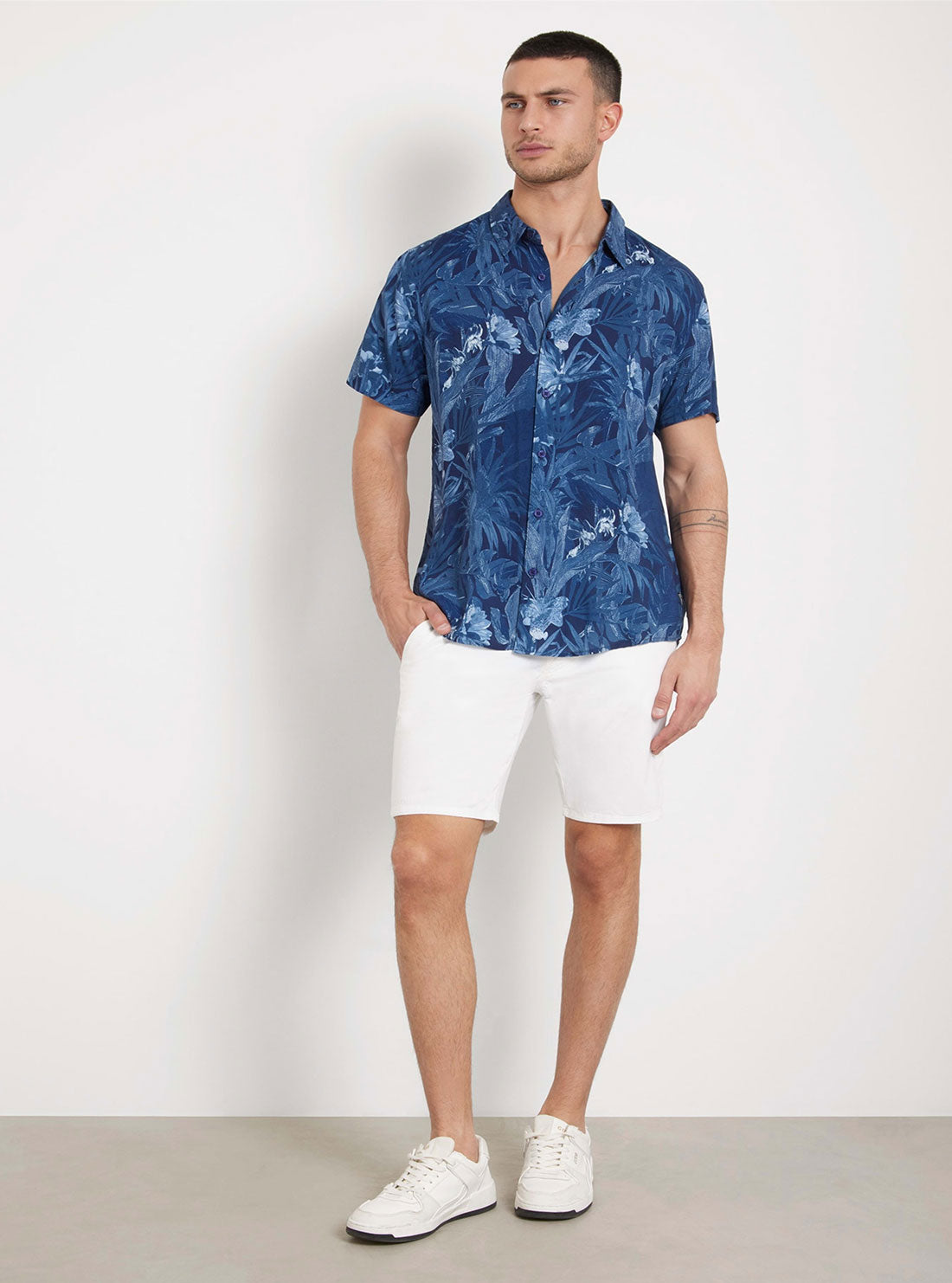 GUESS Eco Blue Tropical Short Sleeve Shirt full view