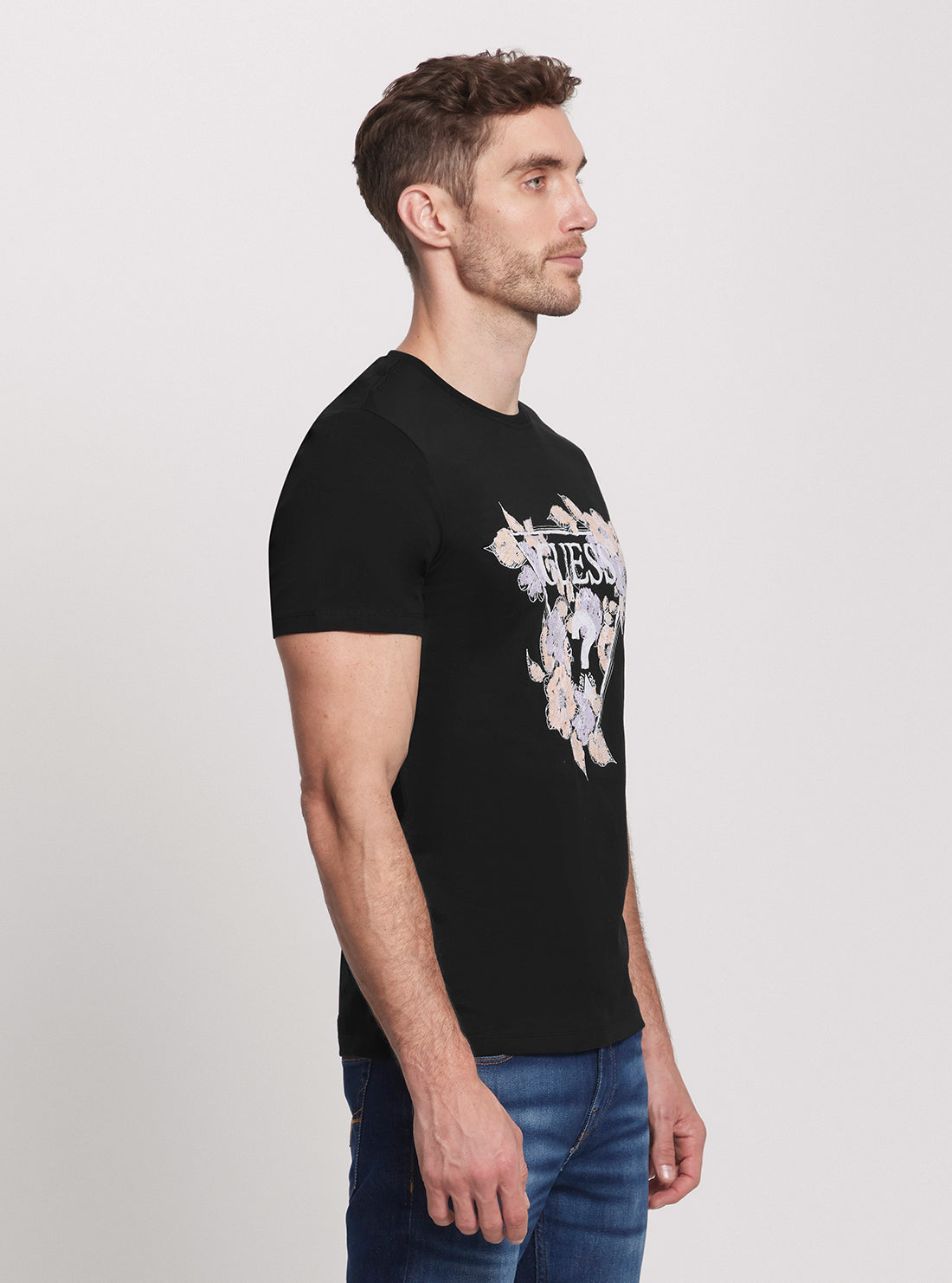 Black Flowers Triangle T-Shirt side view