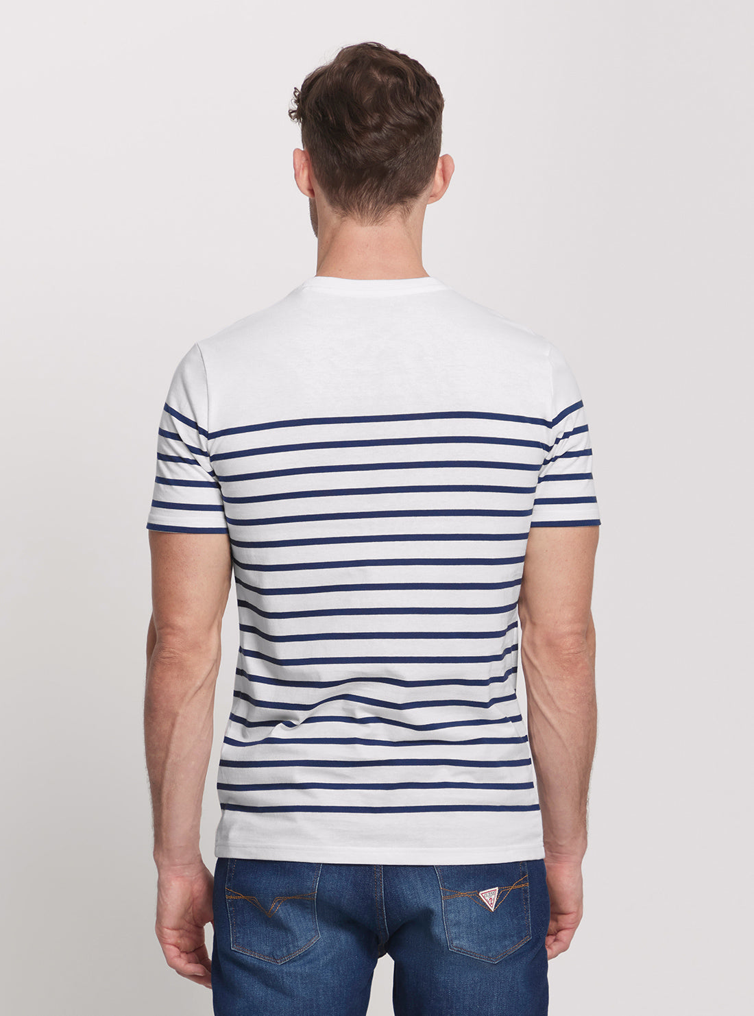 GUESS White Blue Striped Short Sleeve T-Shirt back view