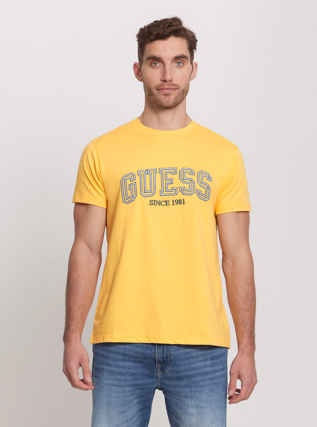 GUESS Eco Yellow College Logo T-Shirt front view