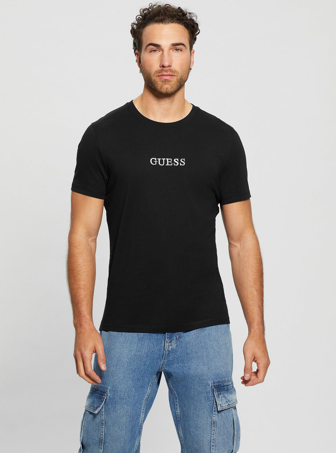 GUESS Eco Black Multi Coloured Logo T-Shirt front view