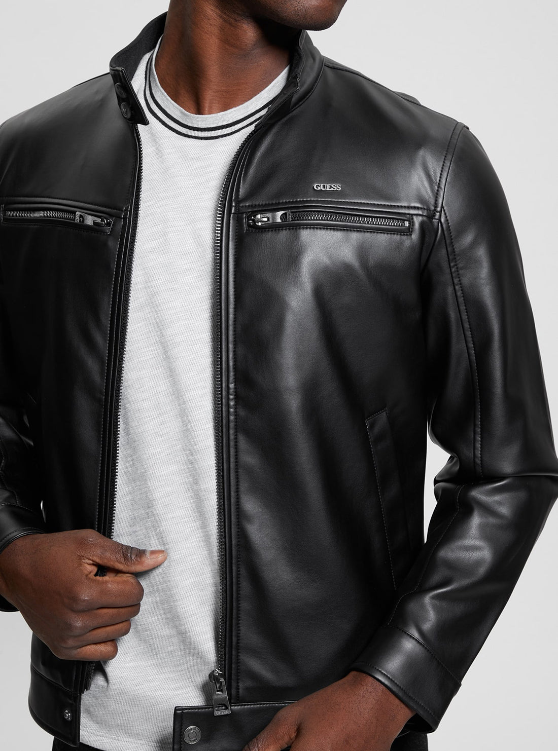 GUESS Black Leather Jacket detail view