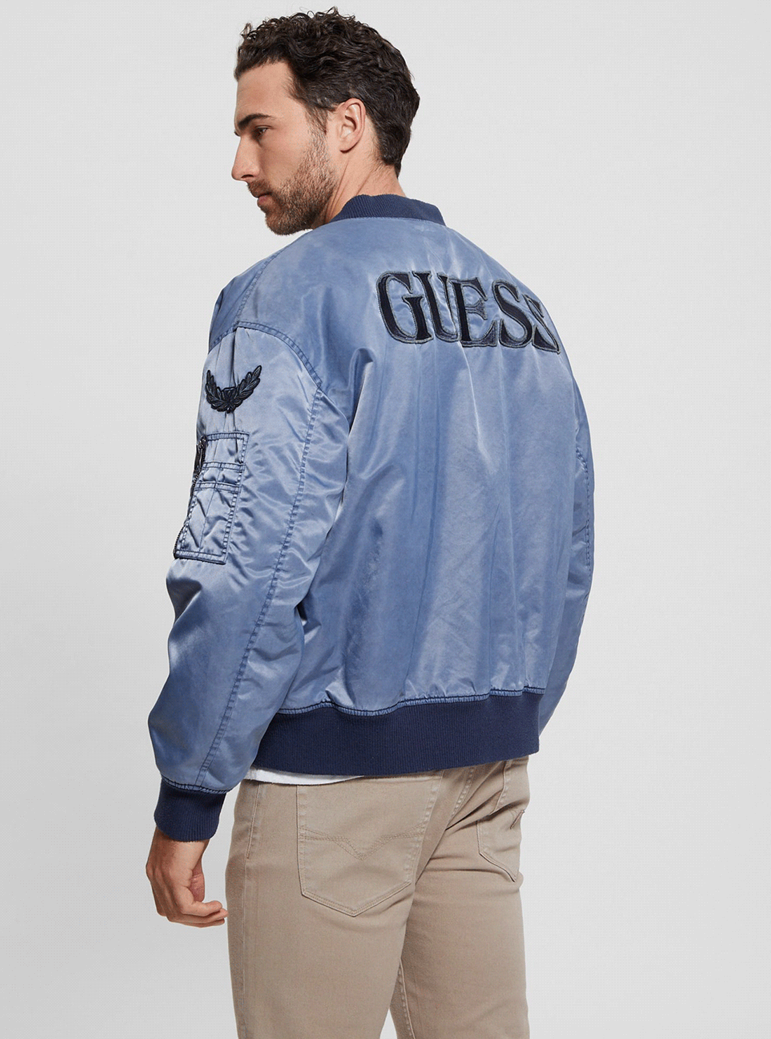 Blue Ace Twill Washed Bomber Jacket back view