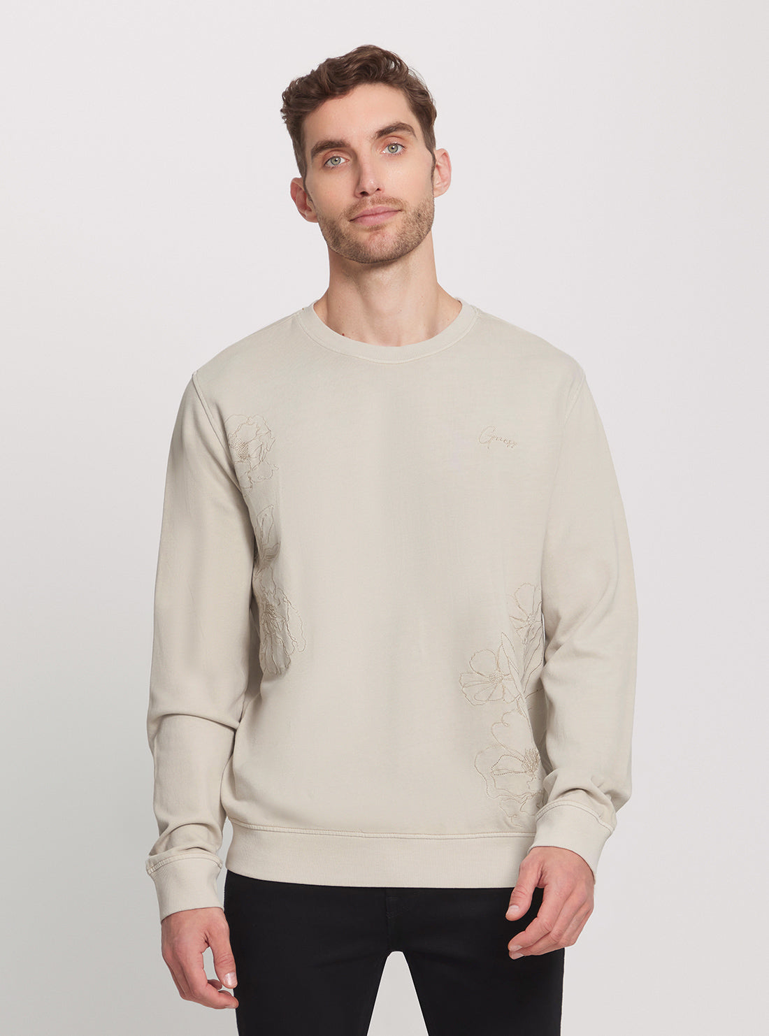 GUESS Eco Beige Treated Flower Jumper front view