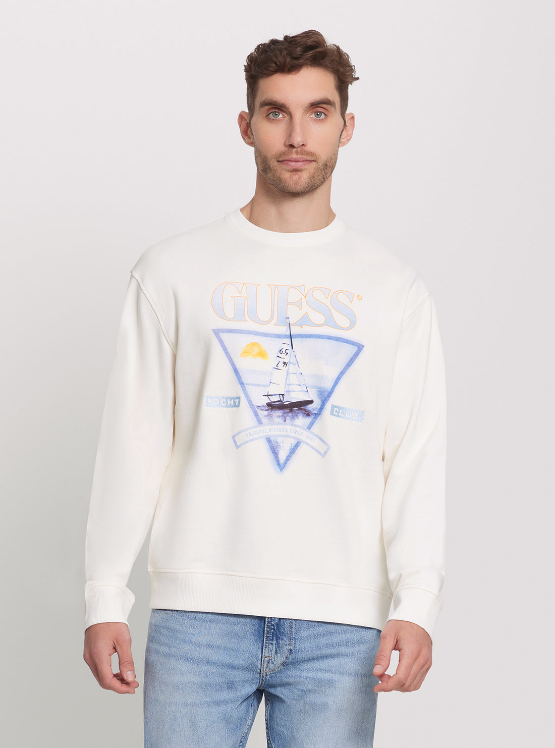 GUESS Eco White Terry Jumper front view