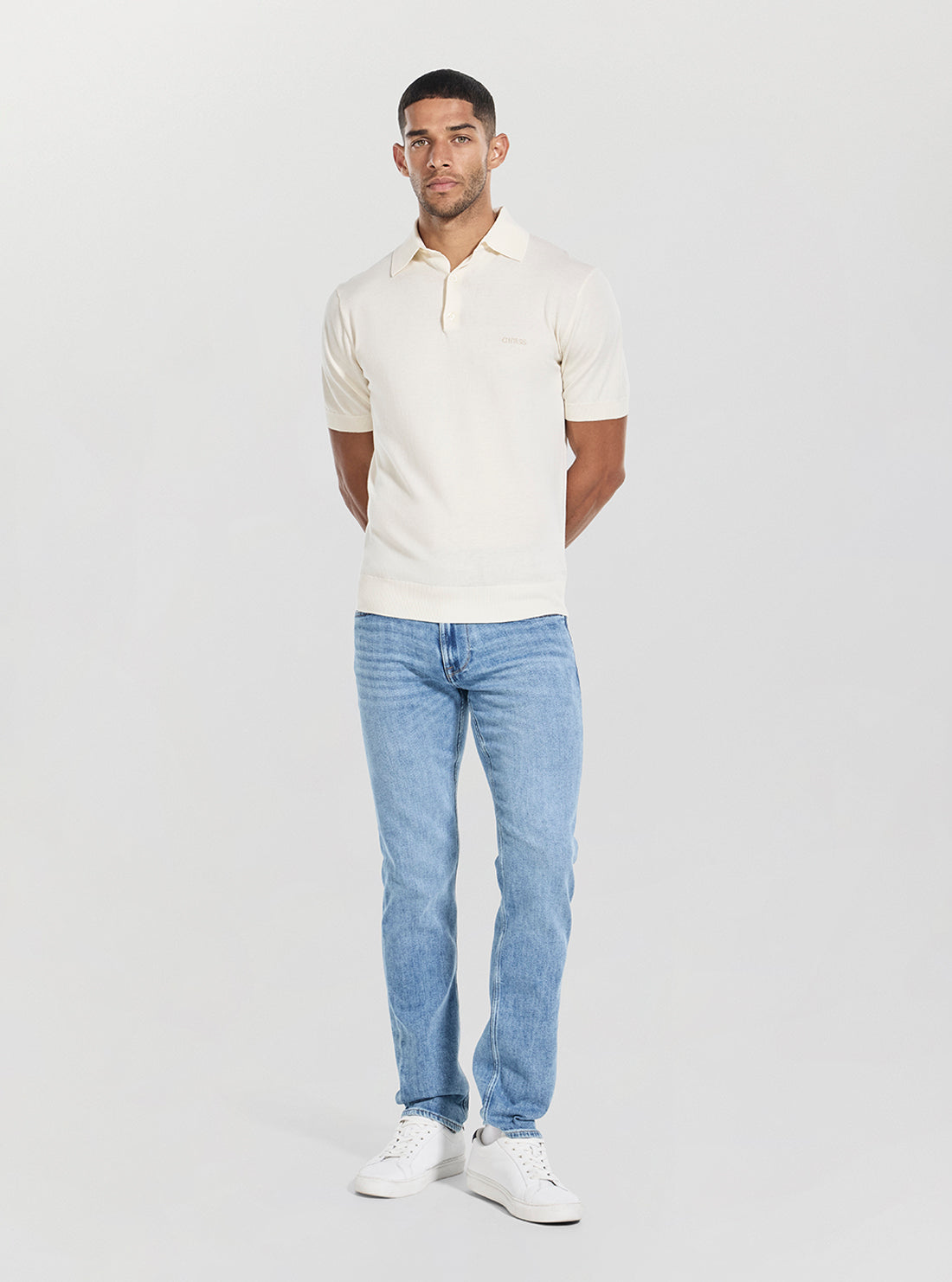 GUESS Mens White Cree Knitted Polo Sweater Shirt M4GR07Z3DN1 Full View