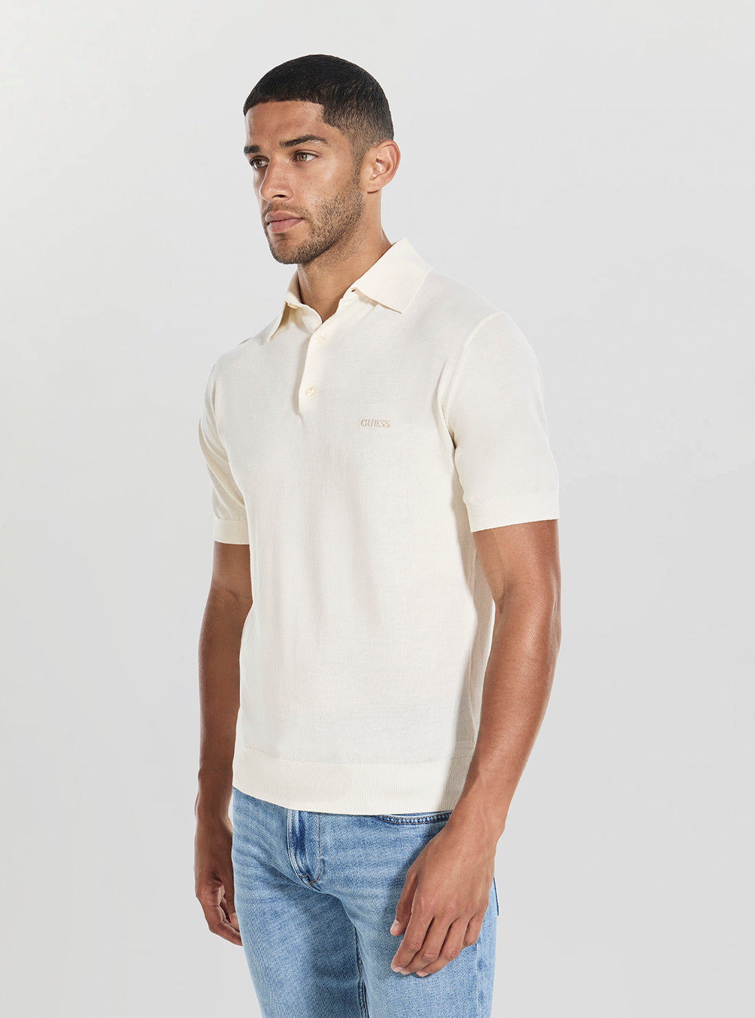 GUESS Mens White Cree Knitted Polo Sweater Shirt M4GR07Z3DN1 Side View