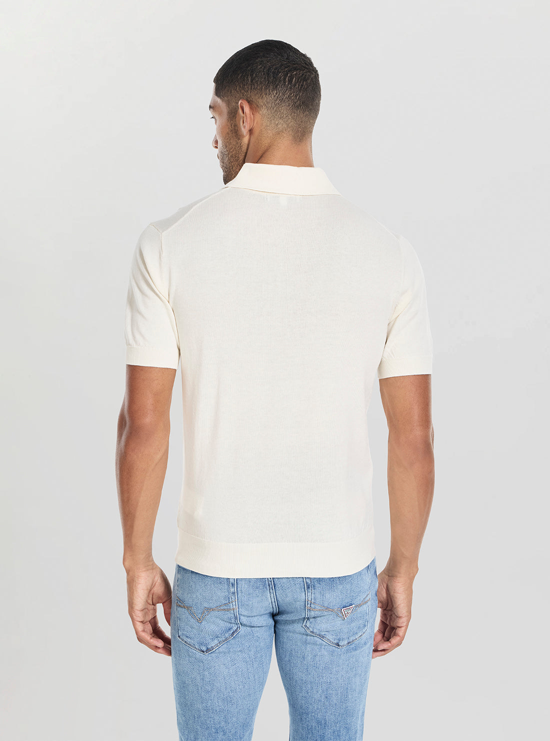 GUESS Mens White Cree Knitted Polo Sweater Shirt M4GR07Z3DN1 Back View
