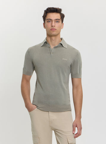 GUESS Mens Green Cree Polo Shirt Knitted Sweater M4GR07Z3DN1 Front View
