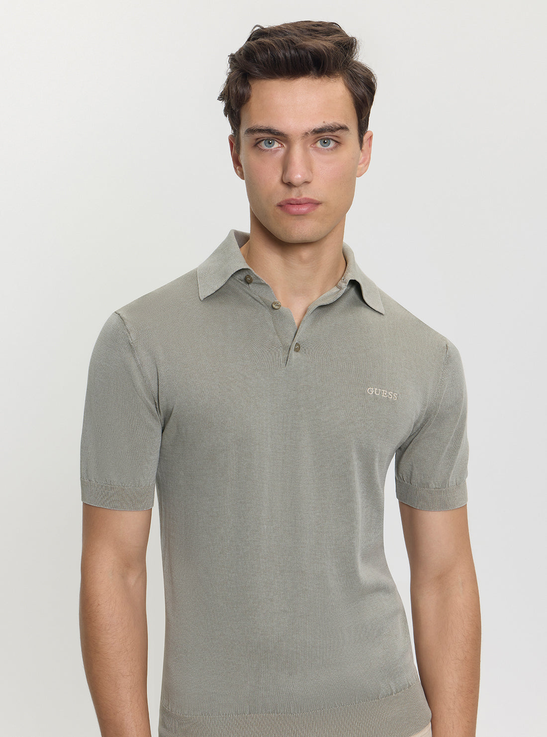 GUESS Mens Green Cree Polo Shirt Knitted Sweater M4GR07Z3DN1 Detail View