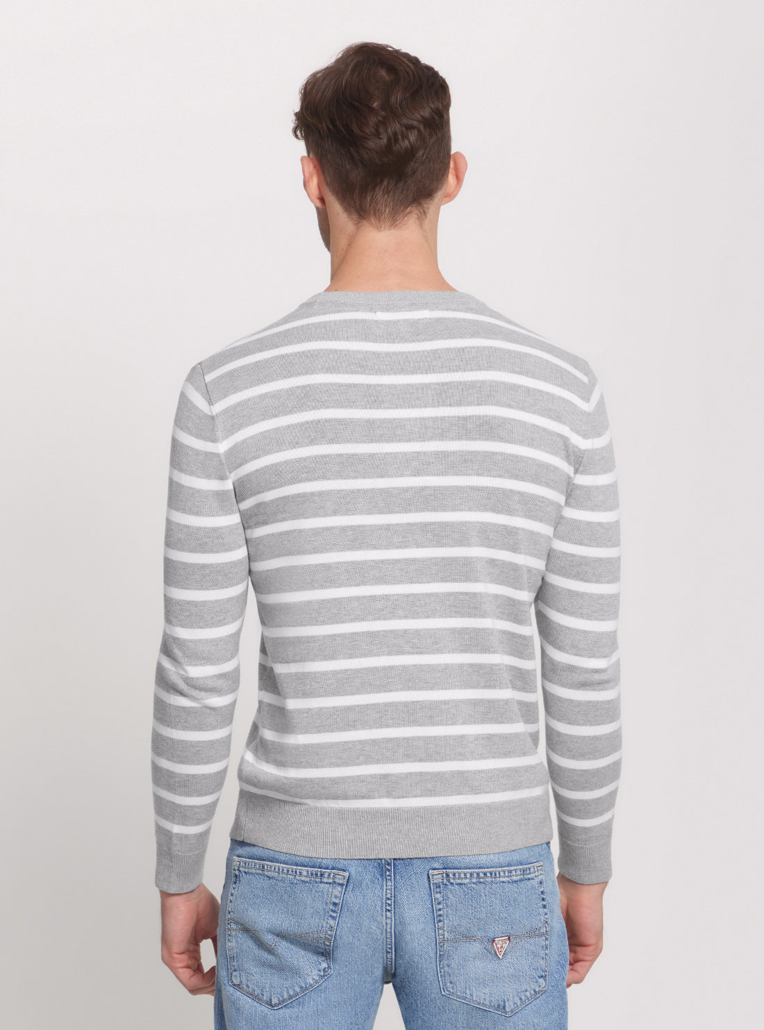 GUESS Grey Striped Long Sleeve Knit Top back view