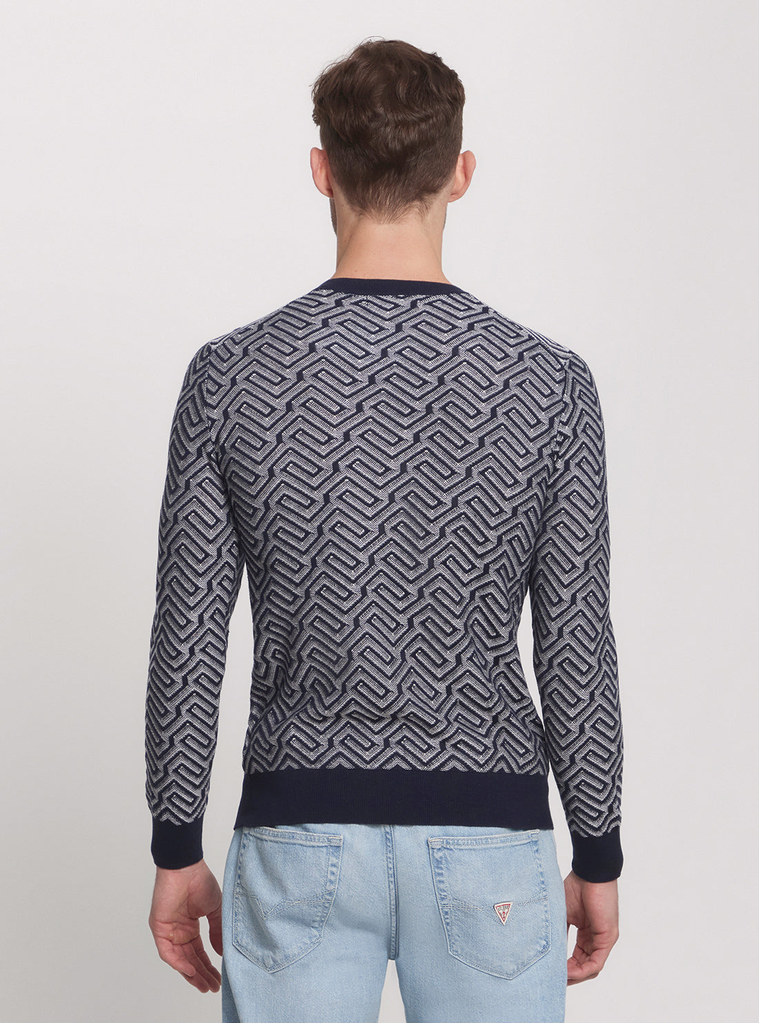 GUESS Blue Geometric Print Knit Jumper back view