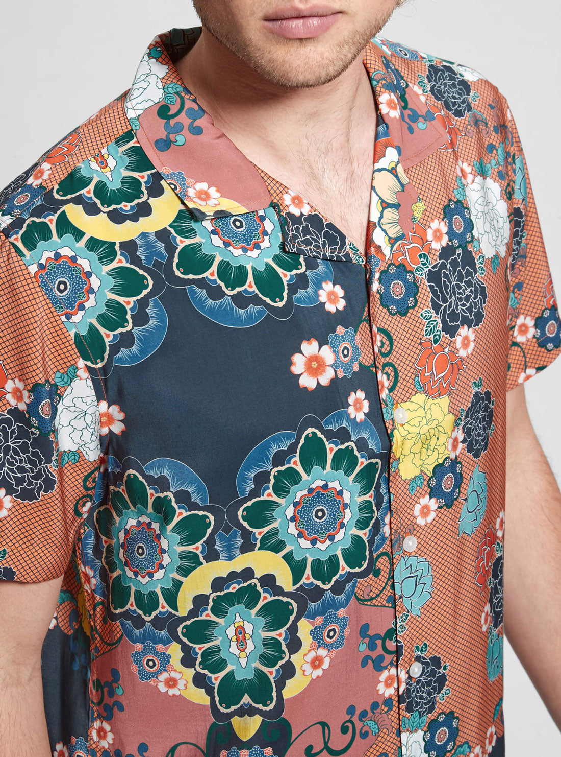 GUESS Brown Floral Short Sleeve Blooms Shirt detail view