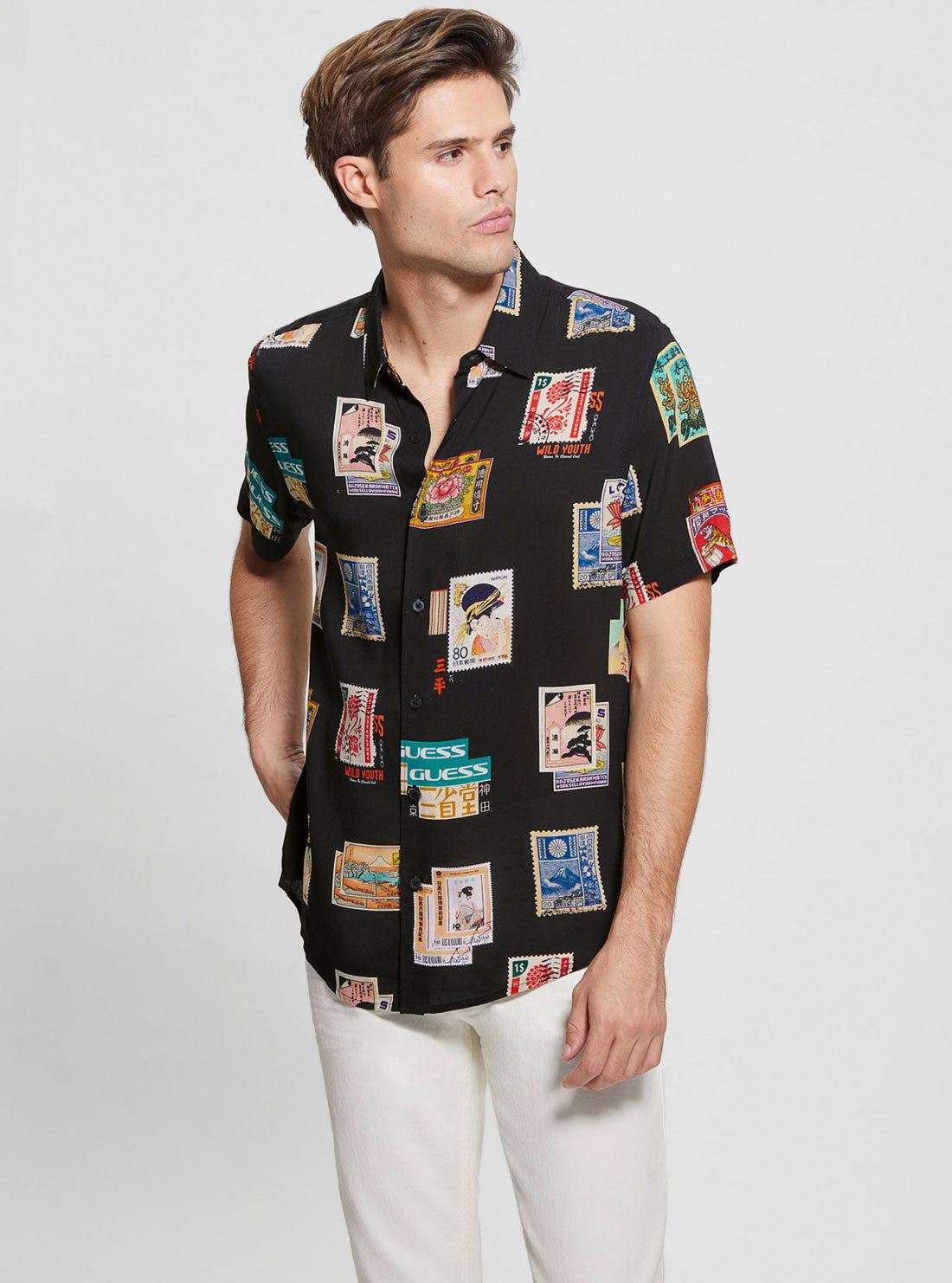 GUESS Eco Black Post Card Shirt front view