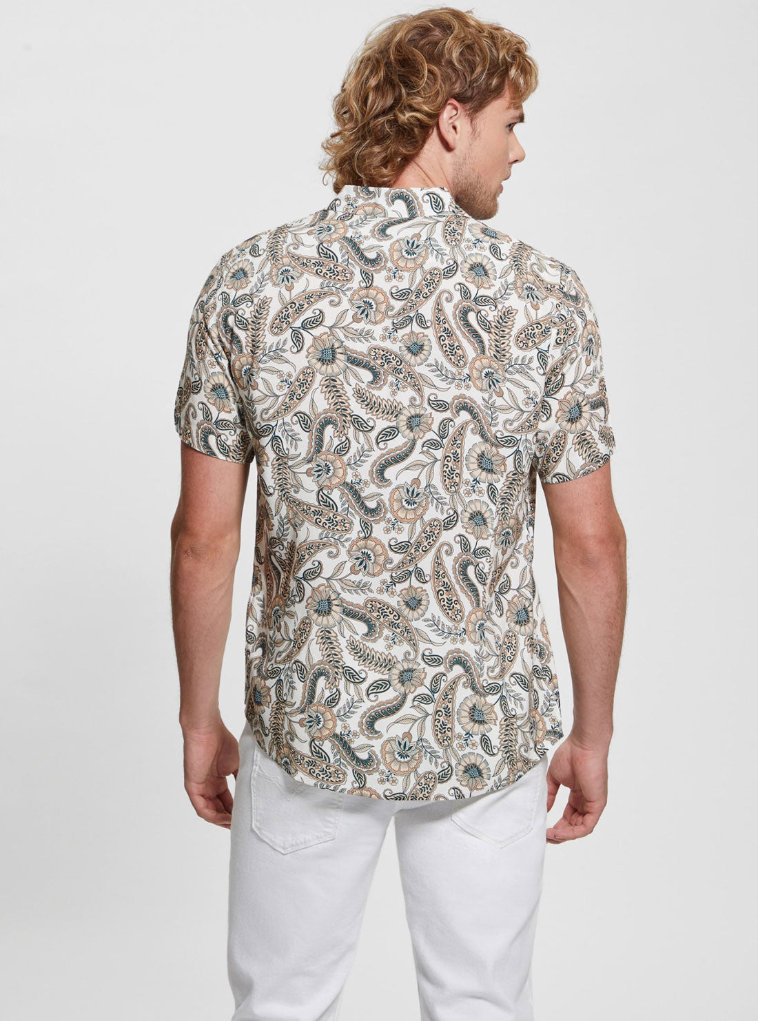 GUESS Eco Floral Print Paisley Short Sleeve Shirt back view