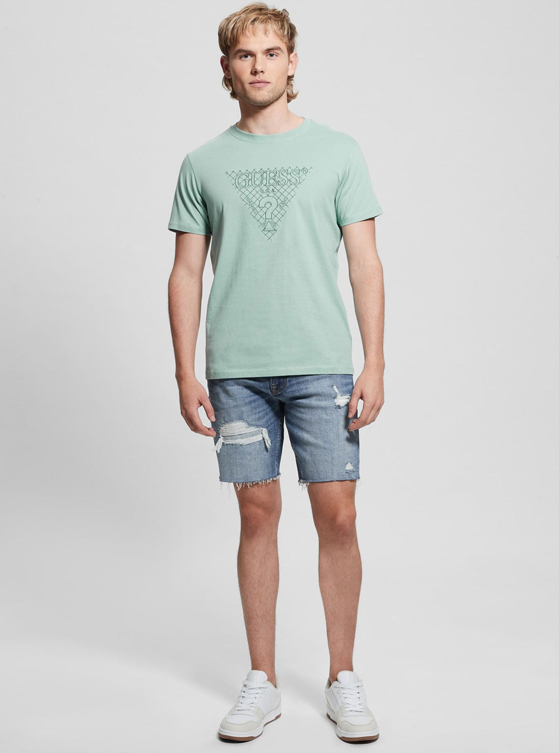 GUESS Eco Green Triangle Embro T-Shirt front view